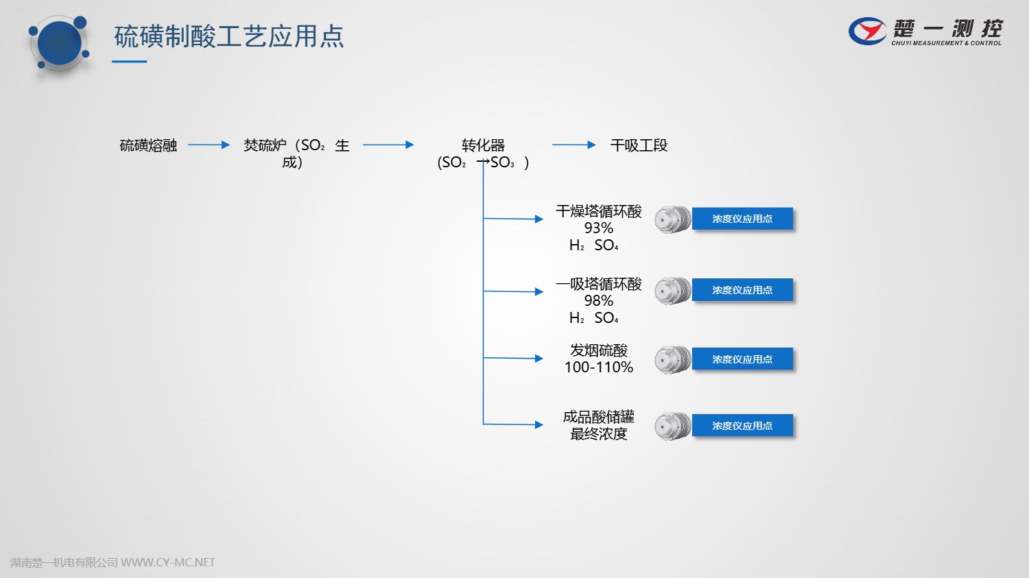 楚一測控在線濃度儀在硫磺制酸中的工藝應用點